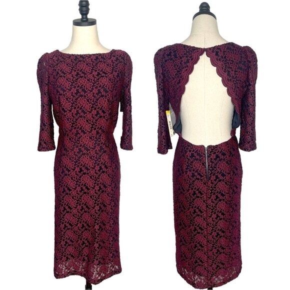 Alice+Olivia EMBROIDERED sz 8 BACKLESS Long Sleeve Bodycon Dress Black Purple - Picture 1 of 10